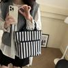 Contrasting Stripes Large Capacity Handbag Women's 2025 Spring New Fashion Mommy Canvas Tote Shoulder Bag