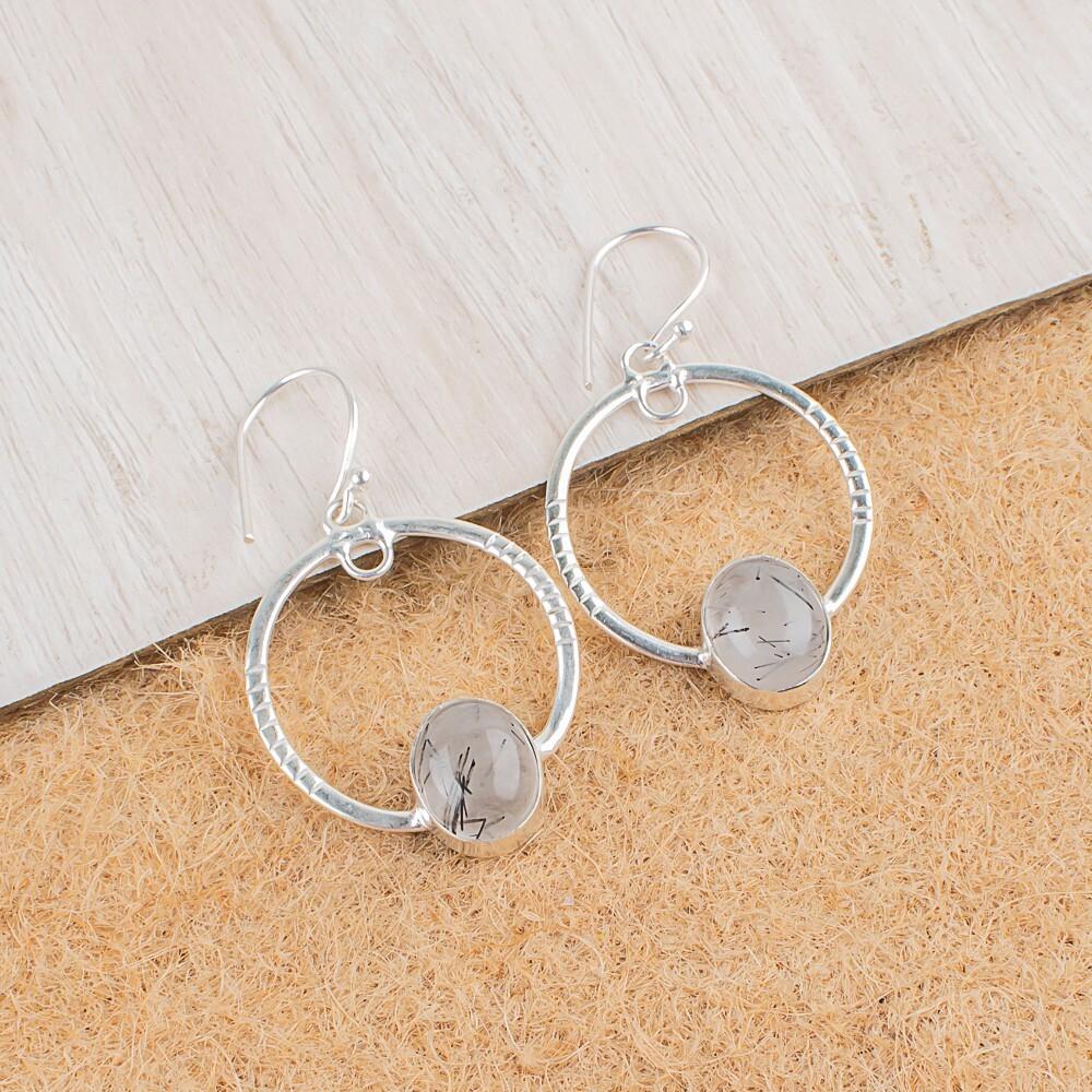 

Black Rutile Gemstone 925 Sterling Silver Handmade Jewelry Dangle Earrings 1.37 EE-67-30