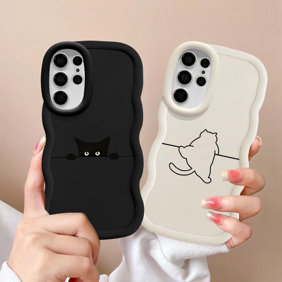 Soft Phone Cover Case for Samsung Galaxy S23 Plus S21 S22 Ultra A25 A26 S20 FE S24 S25 A54 A55 A35 A34 A24 A36 Cute Line Cat