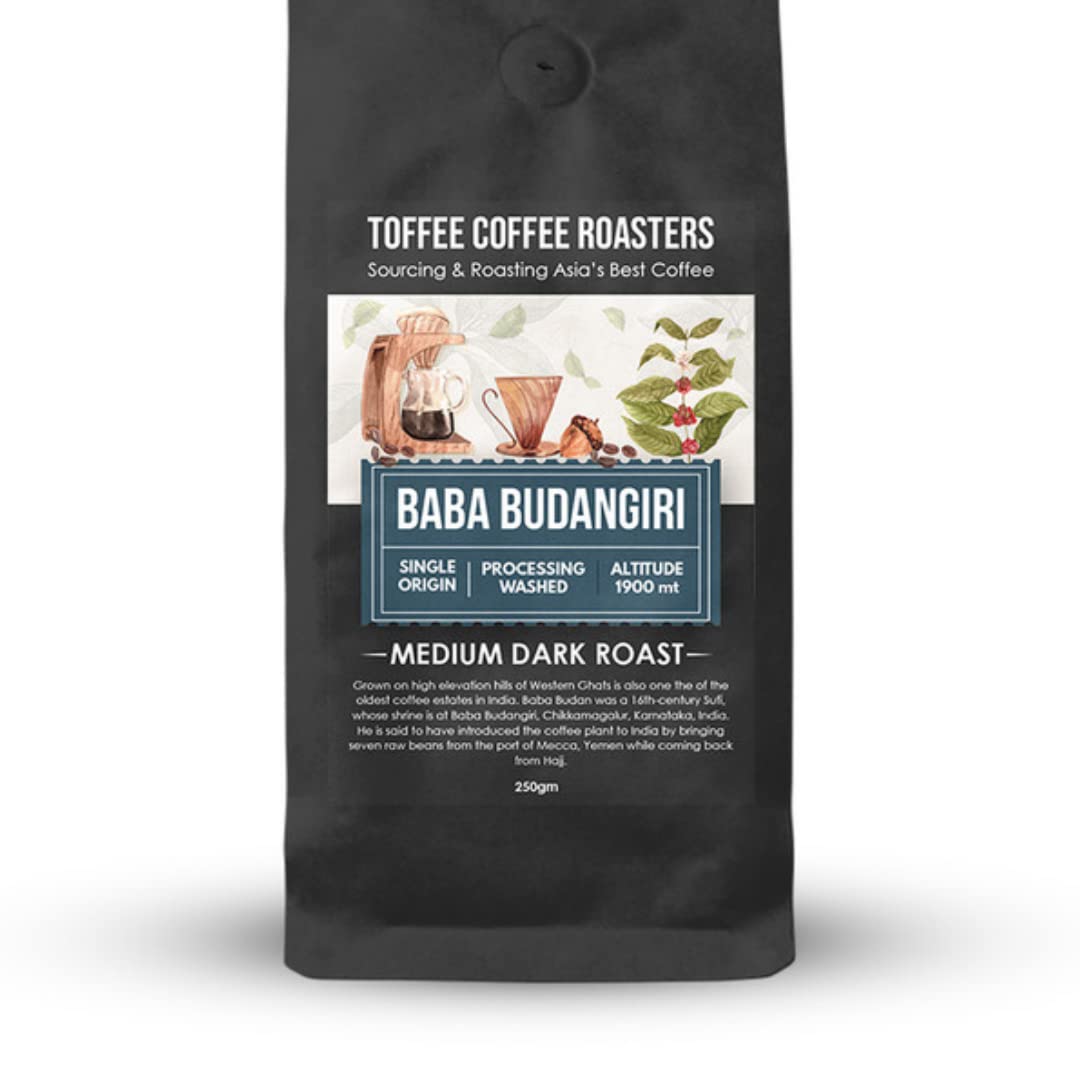 

Toffee Coffee Roasters Baba Budangiri Coffee 250 gm | As Seen On Shark Tank | 100% Arabica Medium Dark Roast | Grind: French Press | Coffee Notes