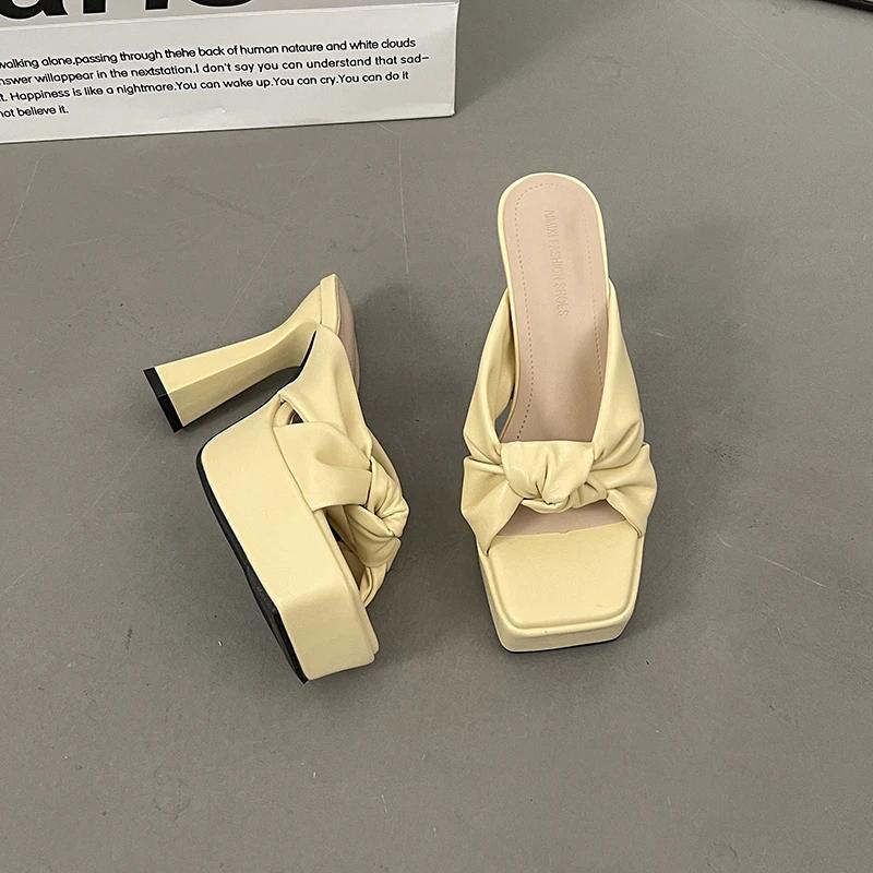 

Летние шлепанцы на высокой платформе и высоком каблуке для женщин, элегантные туфли-лодочки с открытым носком и бантом-бабочкой для вечеринки в ночном клубе 39 жёлтый