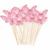 Cake Toppers 10 Pcs Pink Butterfly Picks with Gold-Color Accents for Cupcakes, Birthday Wedding Party Dessert Decor