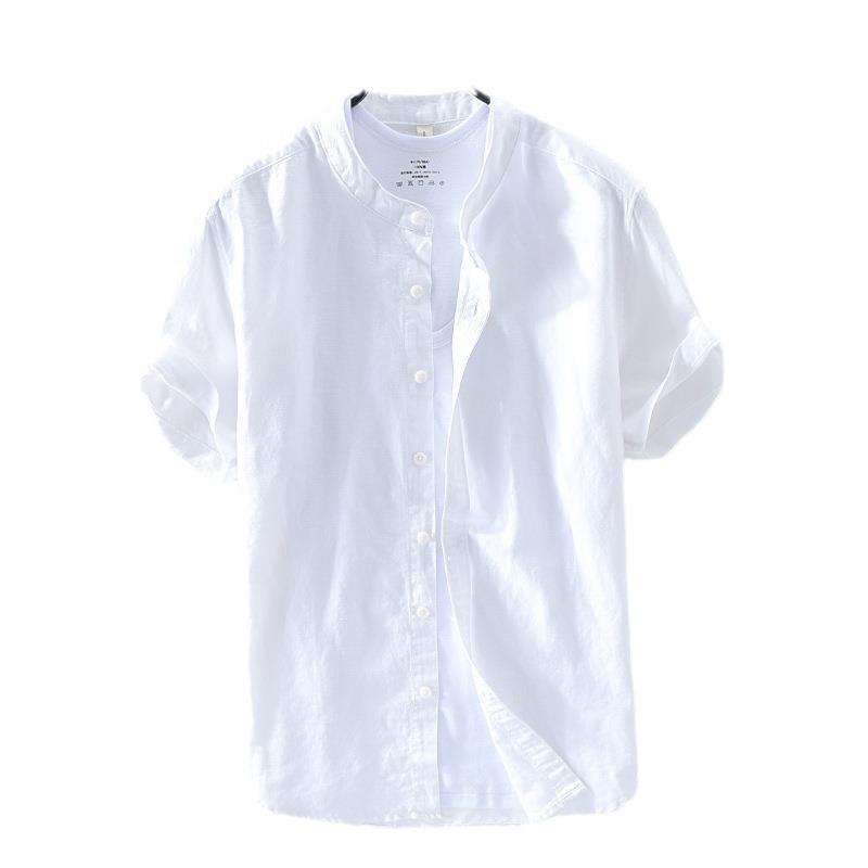 Men's Chinese Style Linen Stand Collar Short-Sleeve Shirt - Summer Casual, Loose Fit