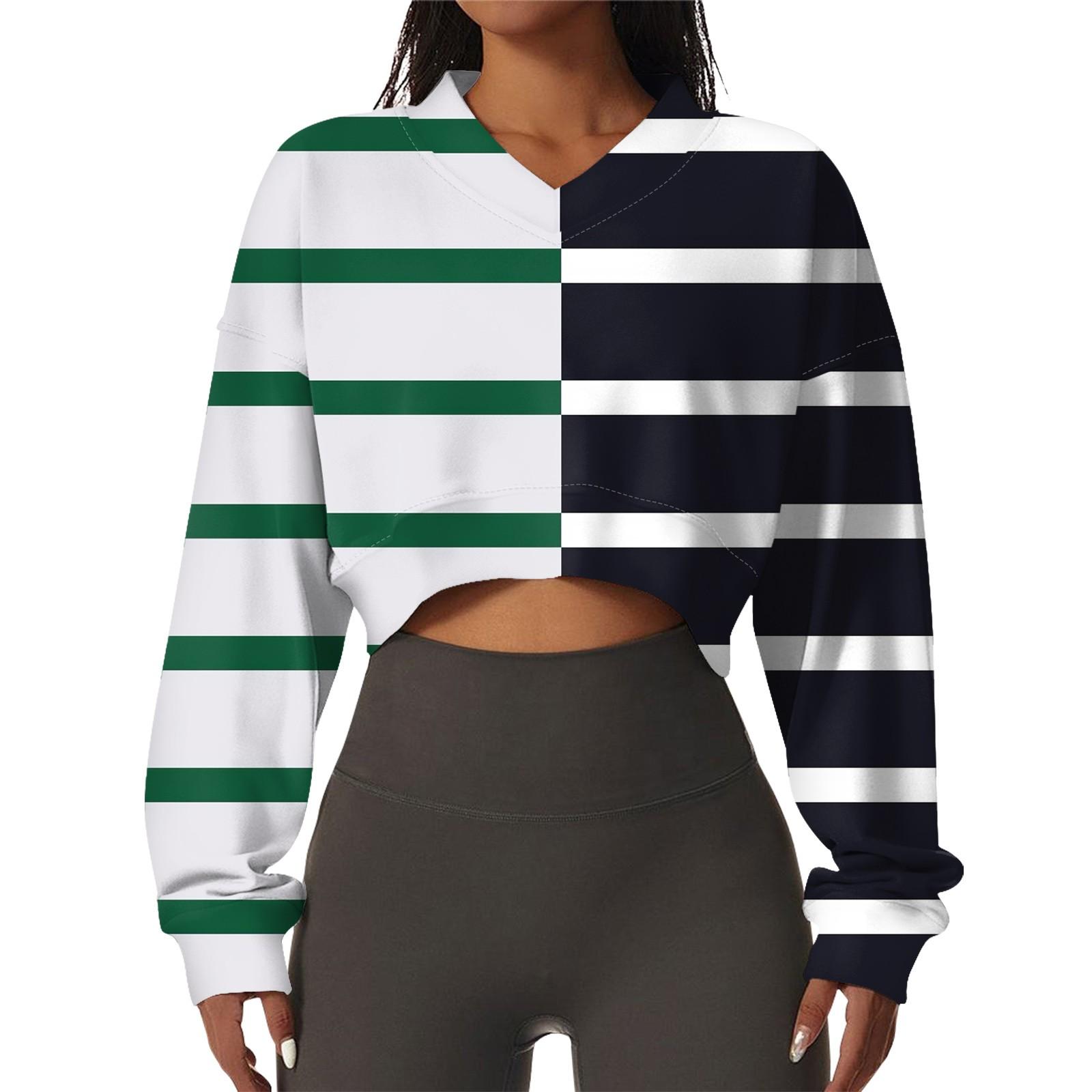 

Женская повседневная модная сексуальная удобная спортивная толстовка с V-образным вырезом и длинным рукавом в полоску с графическим принтом XL белый