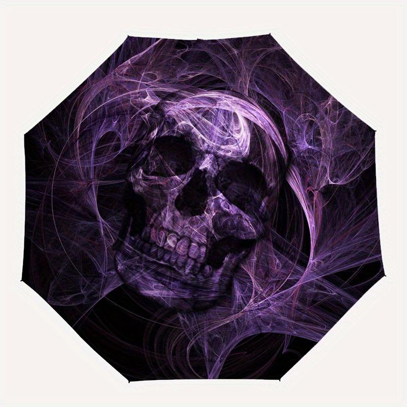 Purple Skull Art Print: Abstract Gothic Design for Umbrella, Portable 3-Fold Umbrella for Men & Women,Christmas Gift ES223