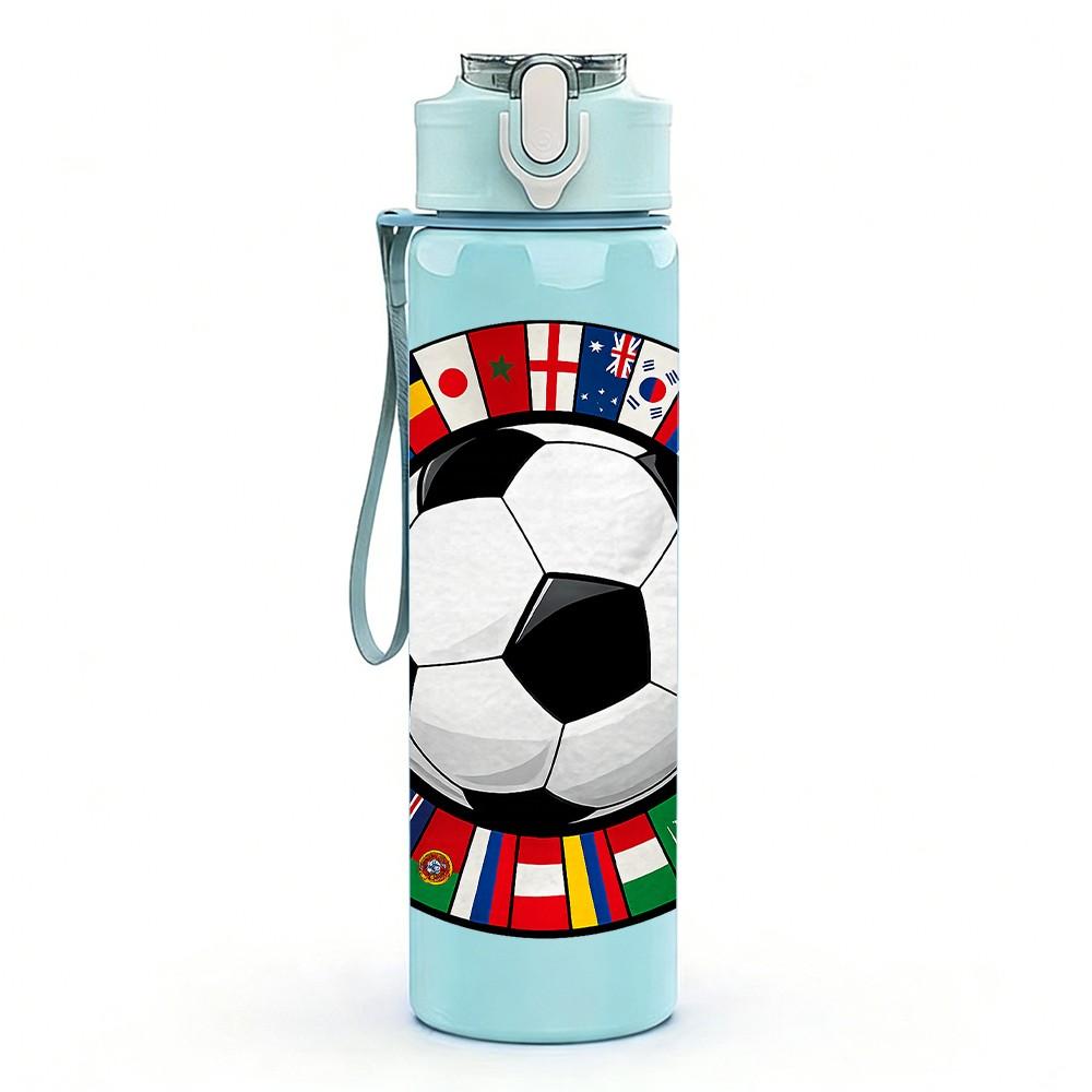 1PC Colorful Soccer Ball Pattern 750ml Color Plastic Sports Water Bottle Leakproof Flip Straw Lid Suitable for Sports Office Home Use