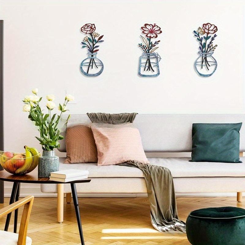 3Pcs Set of Metal Floral Wall art Decoration for Home Living Room Study Office Wall Decoration Holiday Decoration