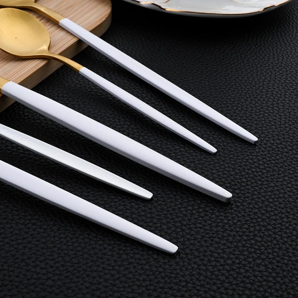 30Pcs Dinnerware Set Stainless Steel Flatware Matte Gold Cutlery Set Cake Fruit Fork Kitchen Knife Fork Spoon Tableware Set