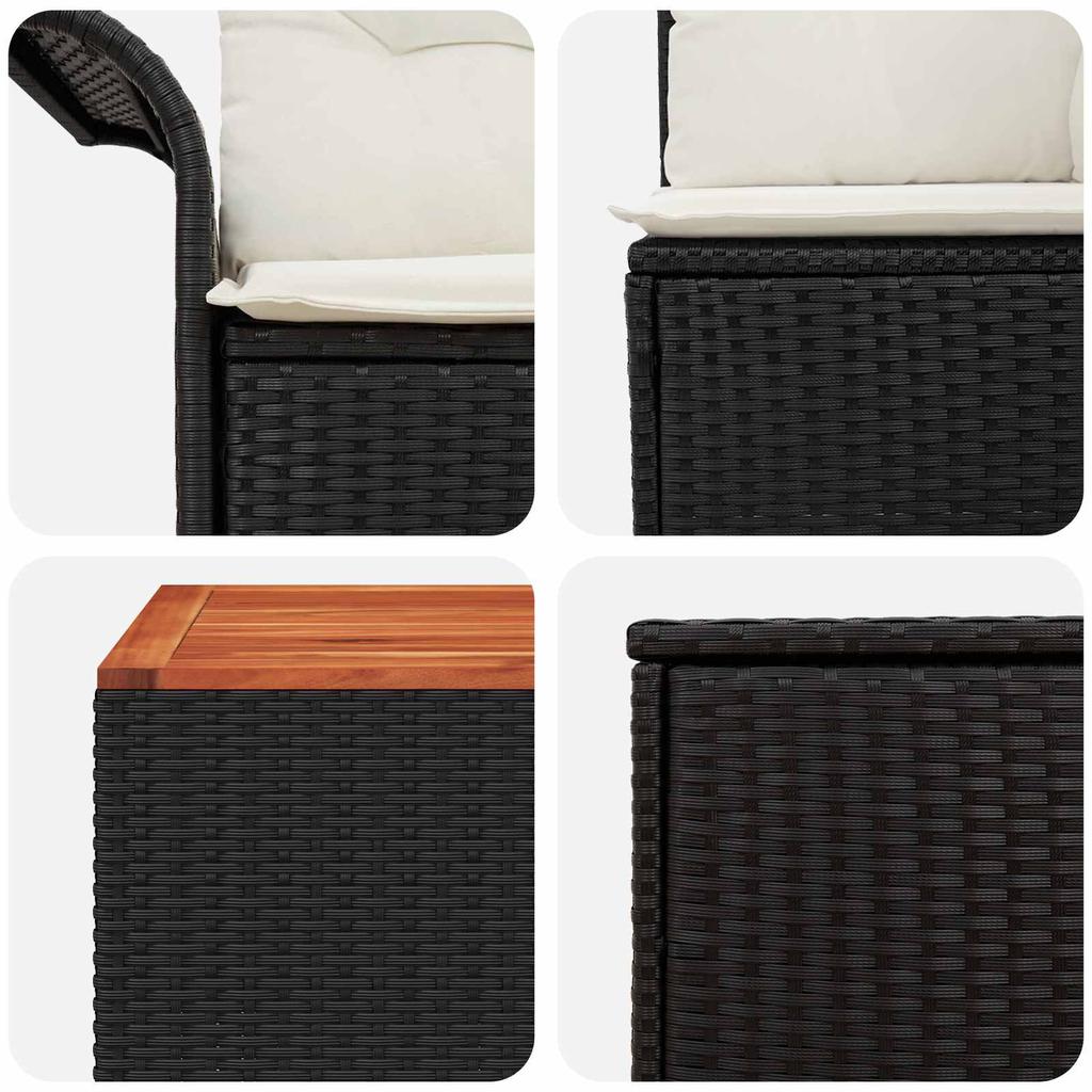 Sofa Set 8 Pieces Black and Cream White Poly Rattan and Steel