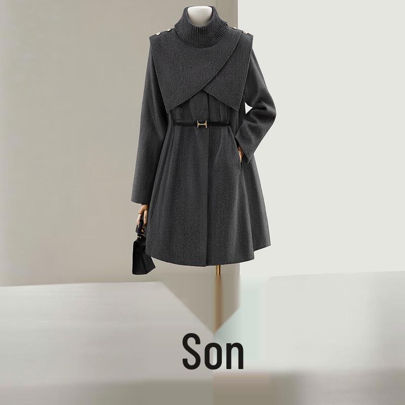 Women's Detachable Shawl Mid-length Woolen Coat