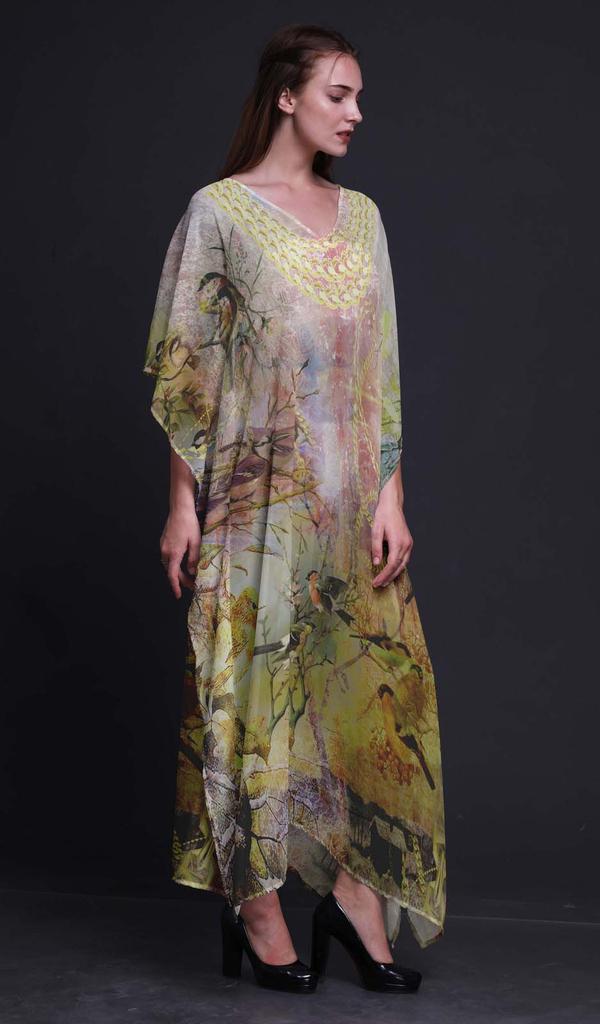 Phagun Sparrow Bird Long Caftan Maxi Dress Beach Swimwear Cover Up Womens