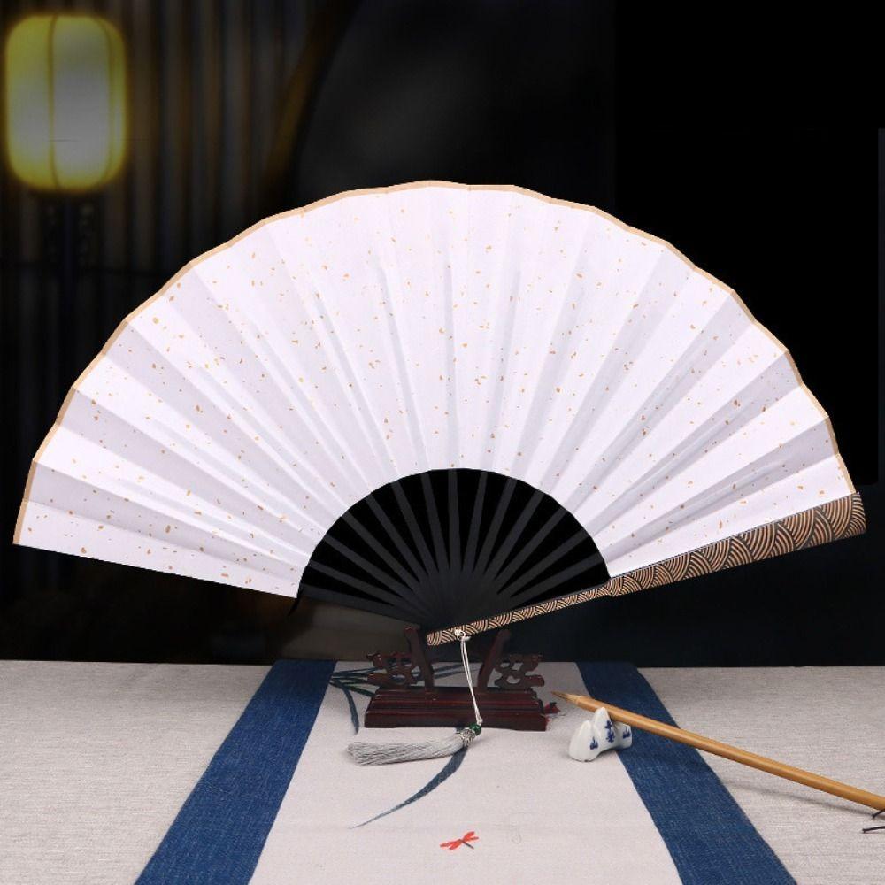 With Tassel Antique-style Folding Fan Sprinkled Gold Men Hand Fan Portable Decorative Fan  Crafts