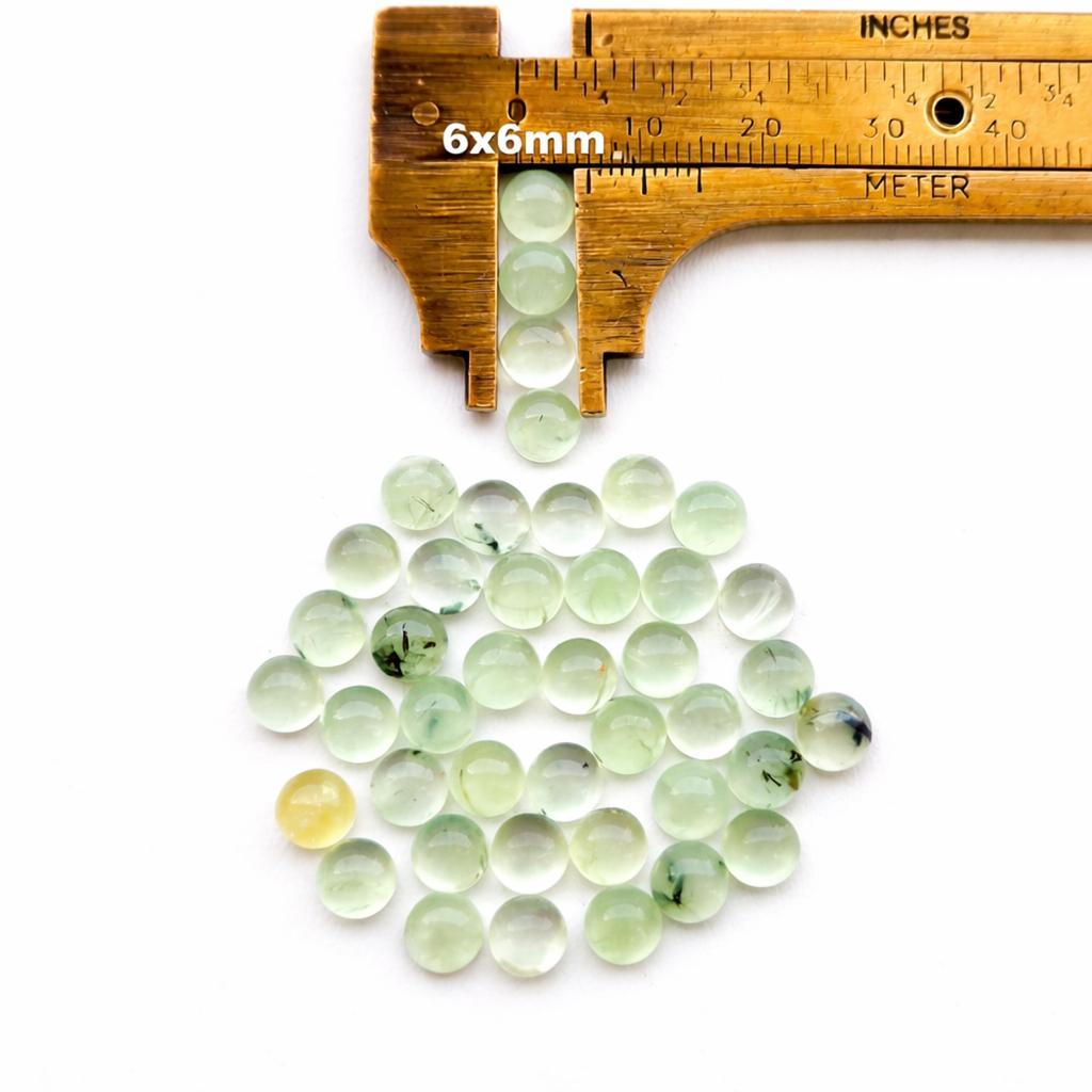Green Prehnite Round Cabochon – Calibrated 6x6 mm Smooth Flat Back Gemstone for Jewelry Making