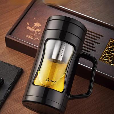 Çift Katmanlı Saplı Çay Ayırma Bardağı Spor Matarası Açık Hava Seyahat Taşınabilir Sızdırmaz Cam