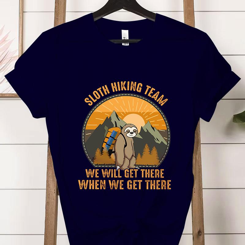 Sloth Hiking Team Printed Tshirt Adventure Hiking Lover Gifts Crew Neck Short Sleeve Tshirt Funny Sloth Moutainers Retro Shirt
