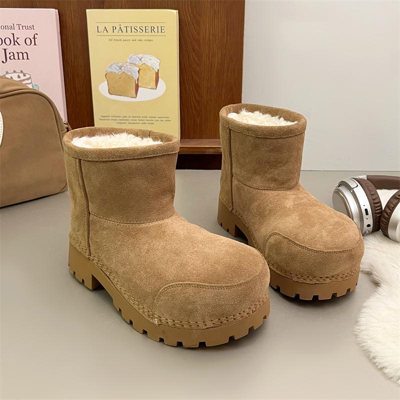Winter-Schneestiefel aus Wildleder, Knöchelschuhe, klobige Schuhe für Damen, Plüsch, warme Baumwollstiefel, Luxusmarke, Absätze, Chelsea, lässig, Botas Mujer