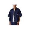 Jeans Minimalist Label Patch Pocket Vintage Loose Denim Short Sleeve Shirt Men Shirts Dark-Blue J325553-1BJ