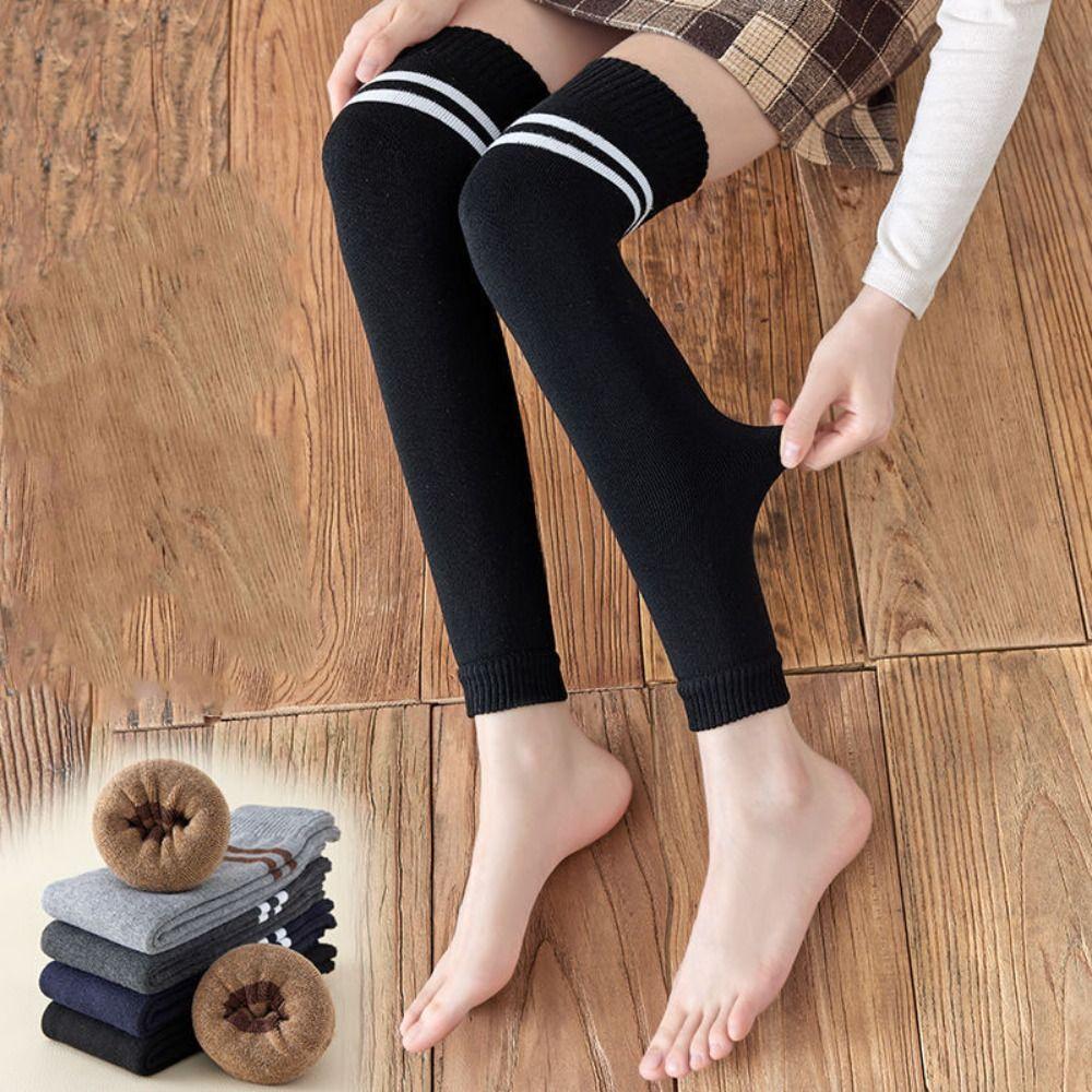 Verdickte Streifen Beinsocken Warme Fußabdeckung Einfache Wollstulpen Herbst