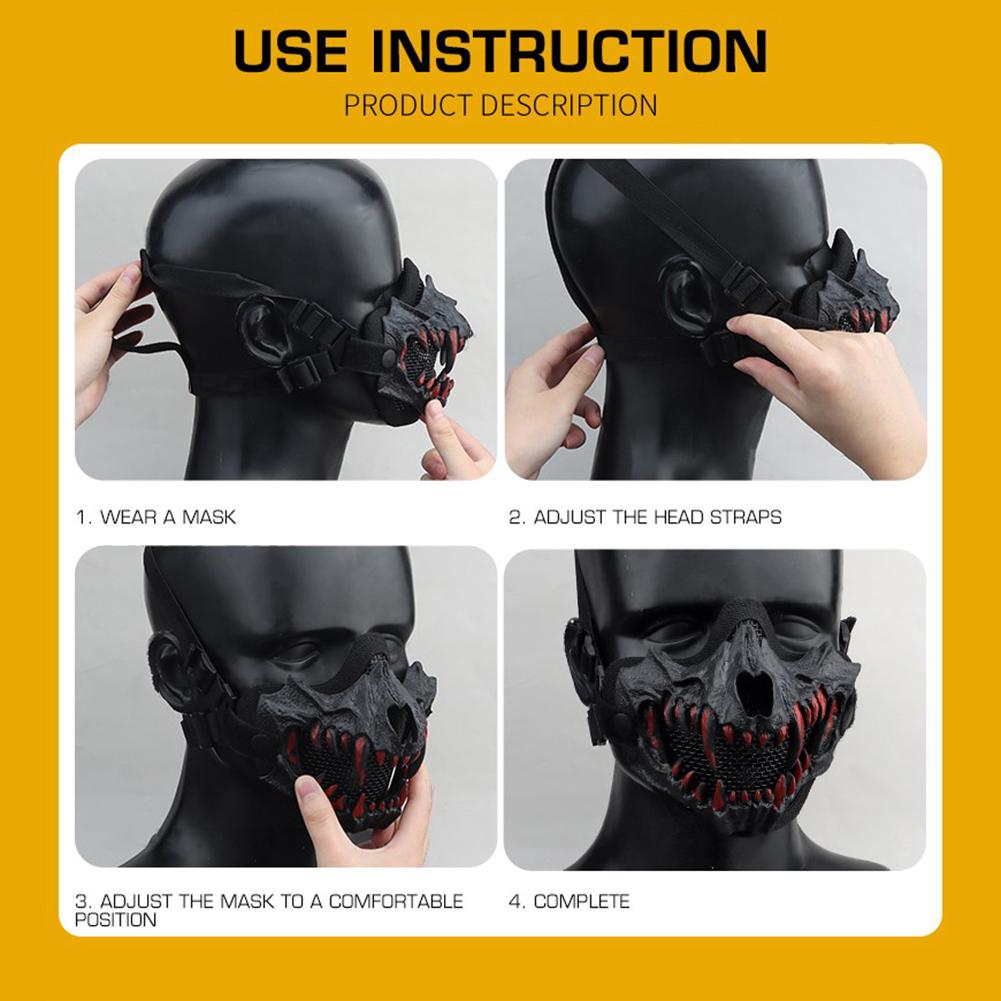 Maschera Facciale Mezza Faccia Zanne Festa Cosplay Airsoft Paintball Maschera Copertura Horror Halloween Costume Cosplay Maschera Accessori Festa