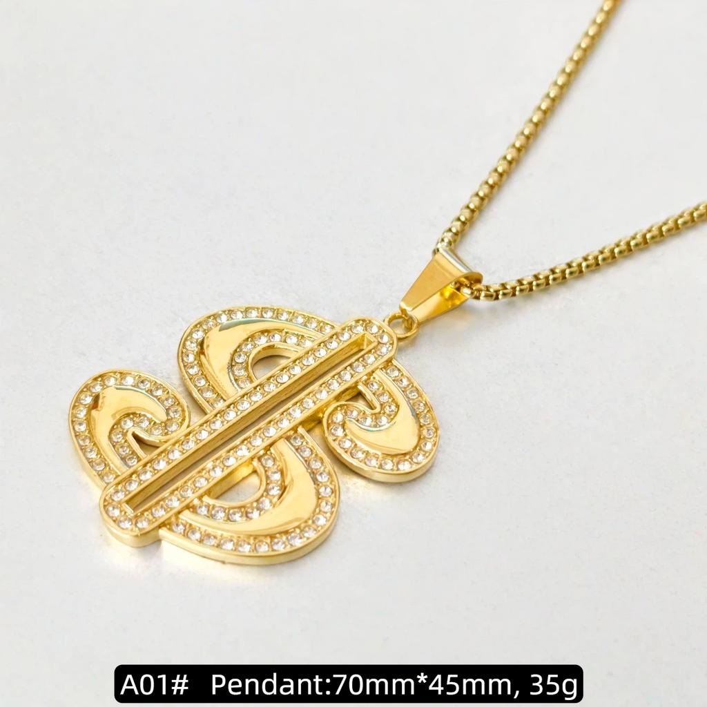 Hip Hop Iced Out Bling Dollarzeichen Anhänger Goldfarbe Edelstahl Rapper Geld Halskette Für Männer Frauen Hippie Schmuck Geschenk