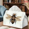 2D Flat 1pc, Tissue Box. Queen Bee Crown Golden-Trimmed Patterned Napkin Dispenser Box, Reusable, Daily Desktop Tissue Storage Box, Suitable for Kitch