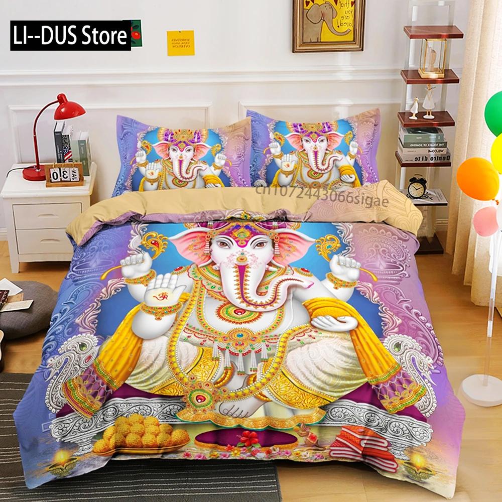 

Comforter Boho Mandala Colorful Design God Ganesha Queen Bedding Set King S Indian Symbol Full Size Comforter (quilt)-EU Single(135*200cm)3pcs