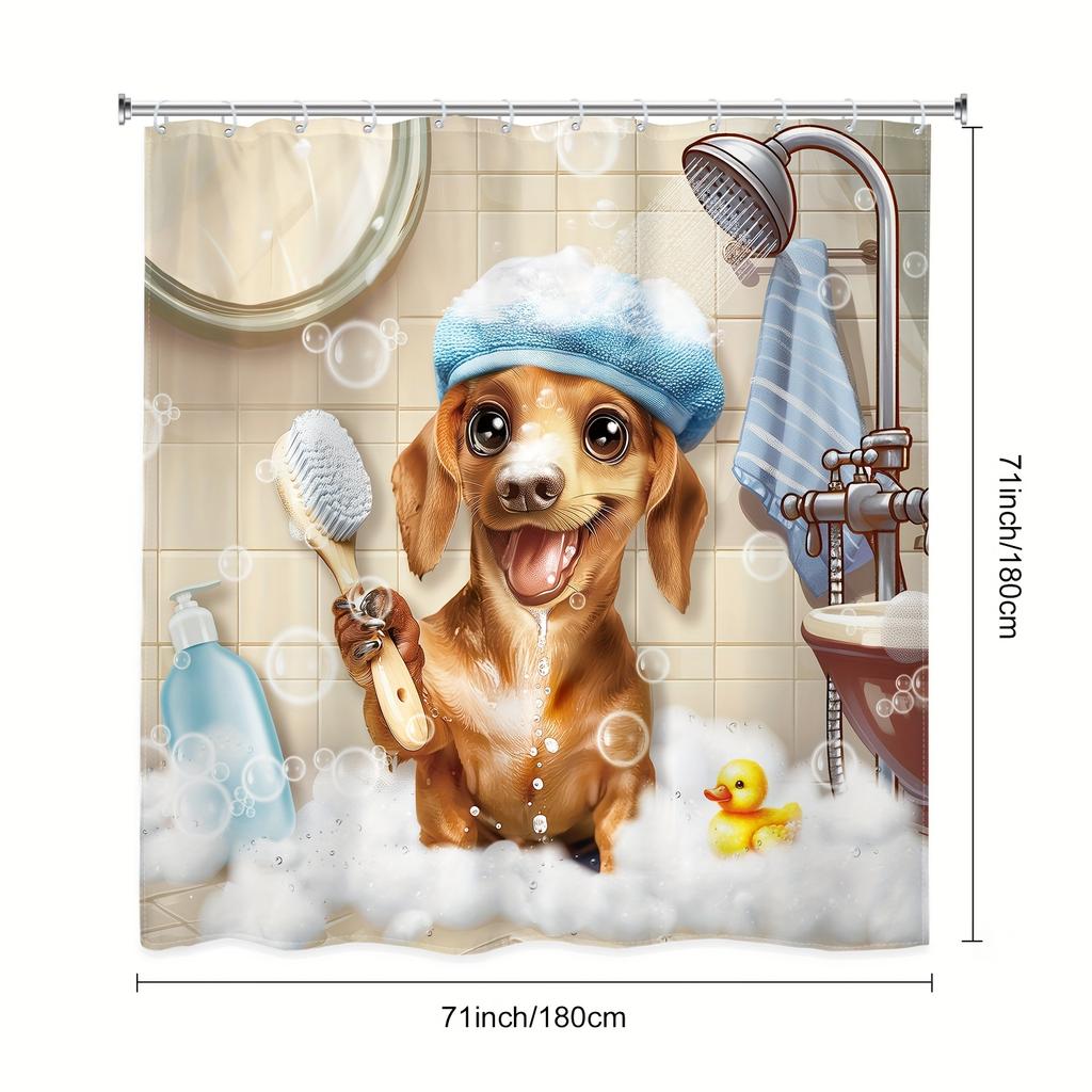 Fantasy Mermaid Polyester Shower Curtain,Water-Resistant Woven Fabric with Golden Fish and Bubbles,Distressed Wall Art Design