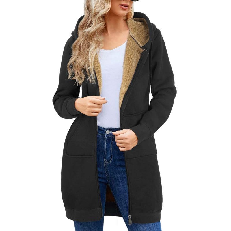 2025 Women's Thickened Zipper Hoodie with Logo Print - European & American Autumn/Winter Casual