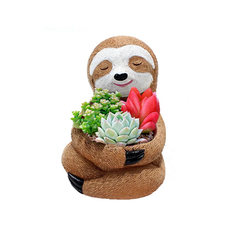 Resin Sloth Succulent Planter: Decorative Animal Flower Pot for Home and Garden.