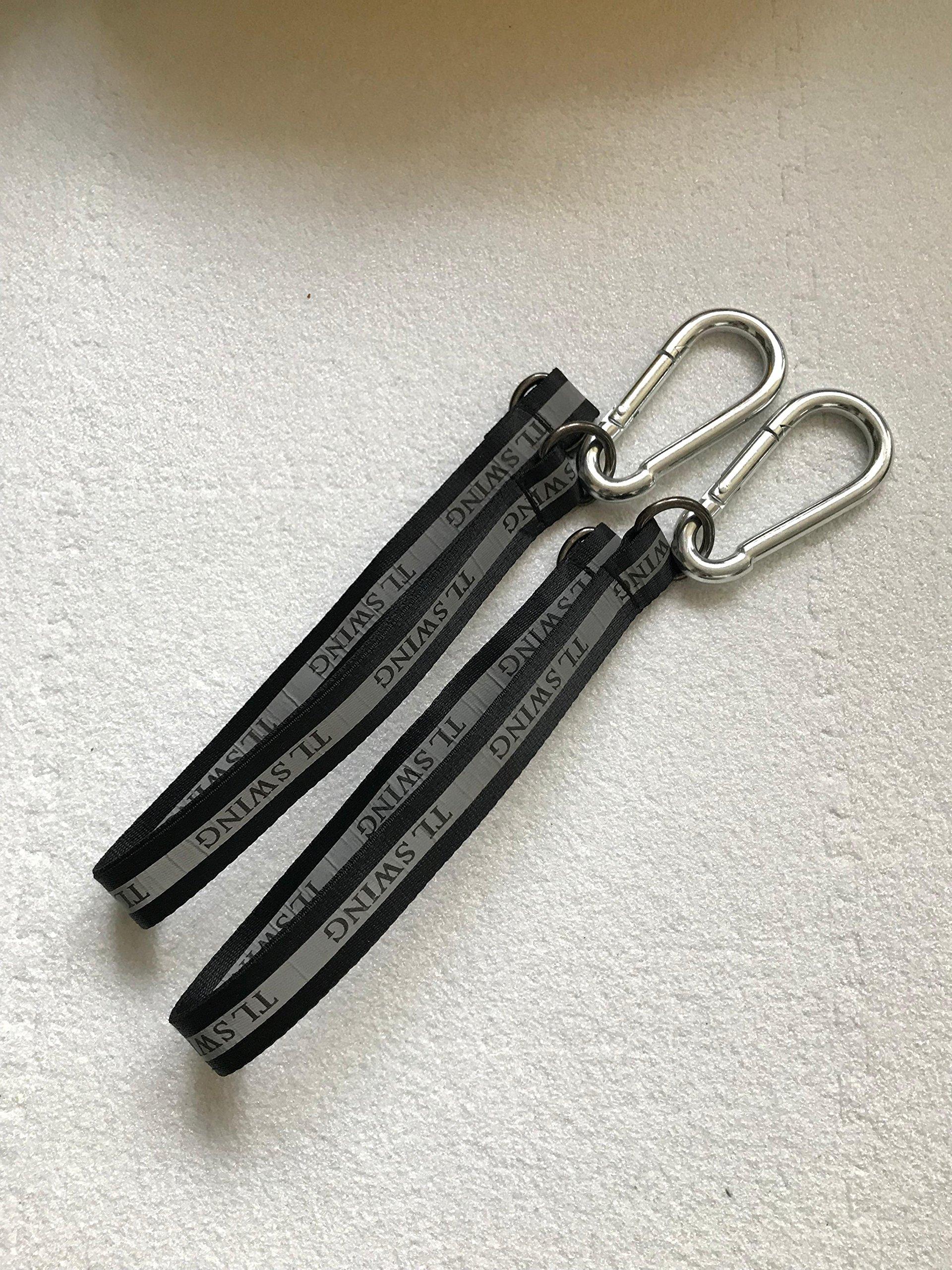 

Set of 2 carabiners and 2 Belt length load capacity Securely secures hanging and [sealche] belts. 35cm, 300kg. swings, rings, hammocks, ladders,