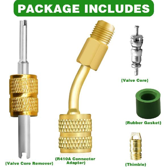 Mini Split Adapter, R410A Adapter Kit R410A Refrigerant Hose Adapter Connector, Mini Split Vacuum Pump Kit 5/16 to 1/4 Coupler Valve Core Remover for