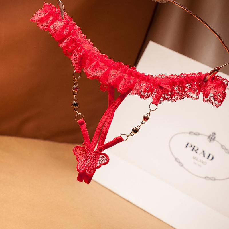 Women Panties Lace Sexy Lingerie G-string  Thin Rope Hollow Open File Beaded Rhinestone No Trace Breathable Underwears