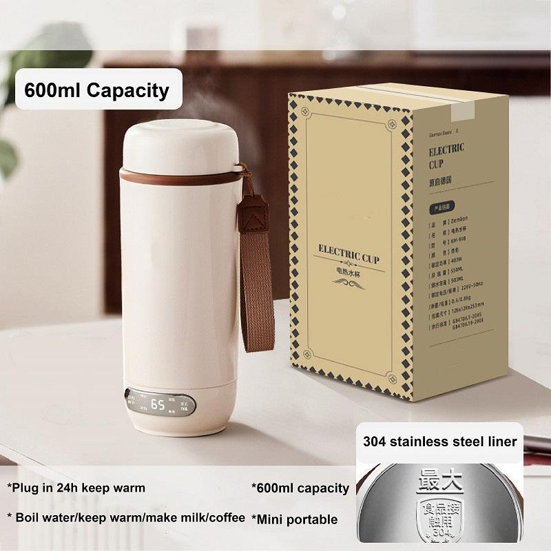 Xiaomi 400W Electric Water Cup Portable Temperature Control Electric Kettle 304 Stainless Steel Thermos Cup Travel Hot Water Cup 600ml