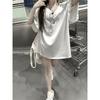 Big V-neck Korean Version Oversize Medium and Long Short-sleeved T-shirt Women's Summer Lower Clothes Missing Loose Casual Versatile Top