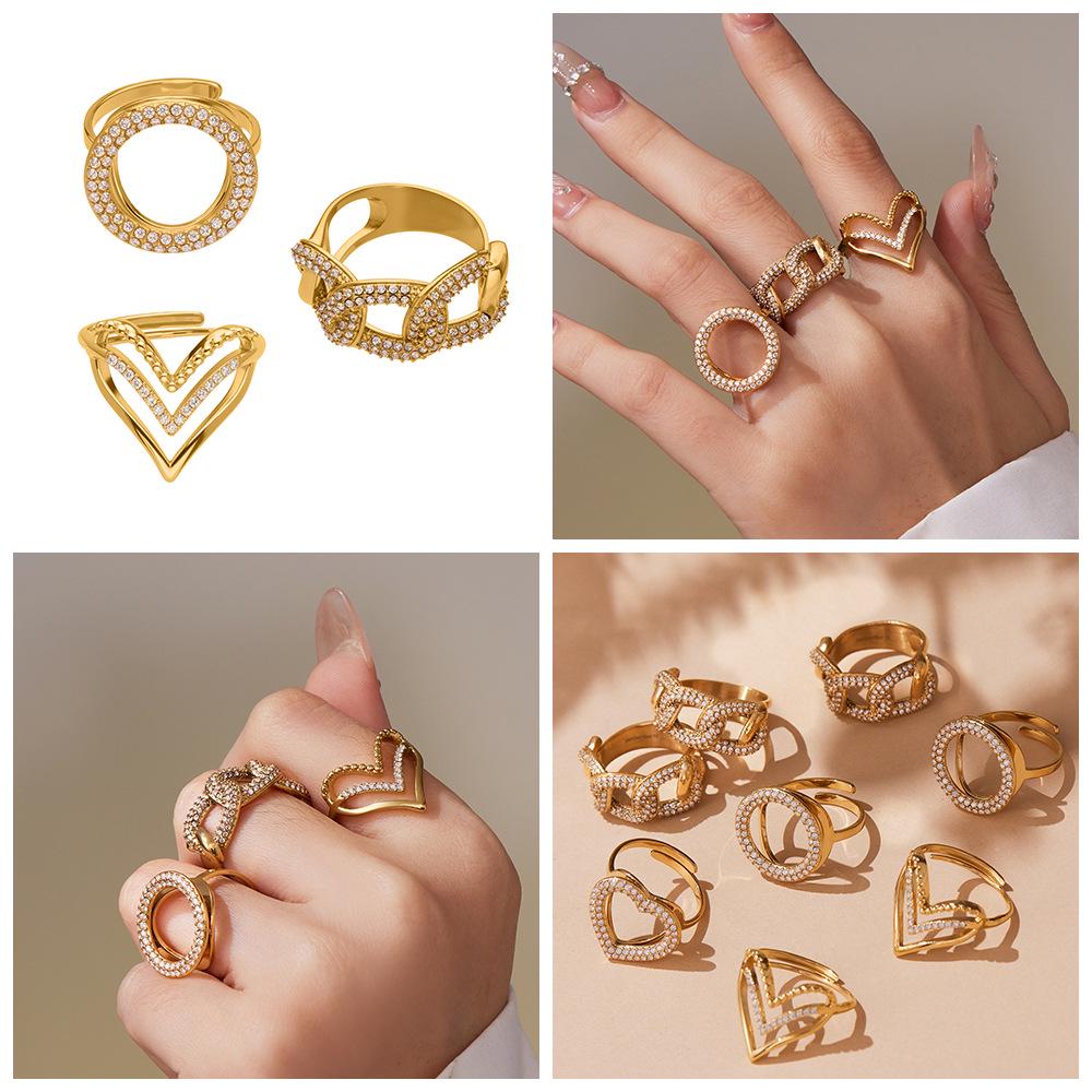 Unisex European-American Style Stainless Steel Zircon Heart Adjustable Pinky Ring