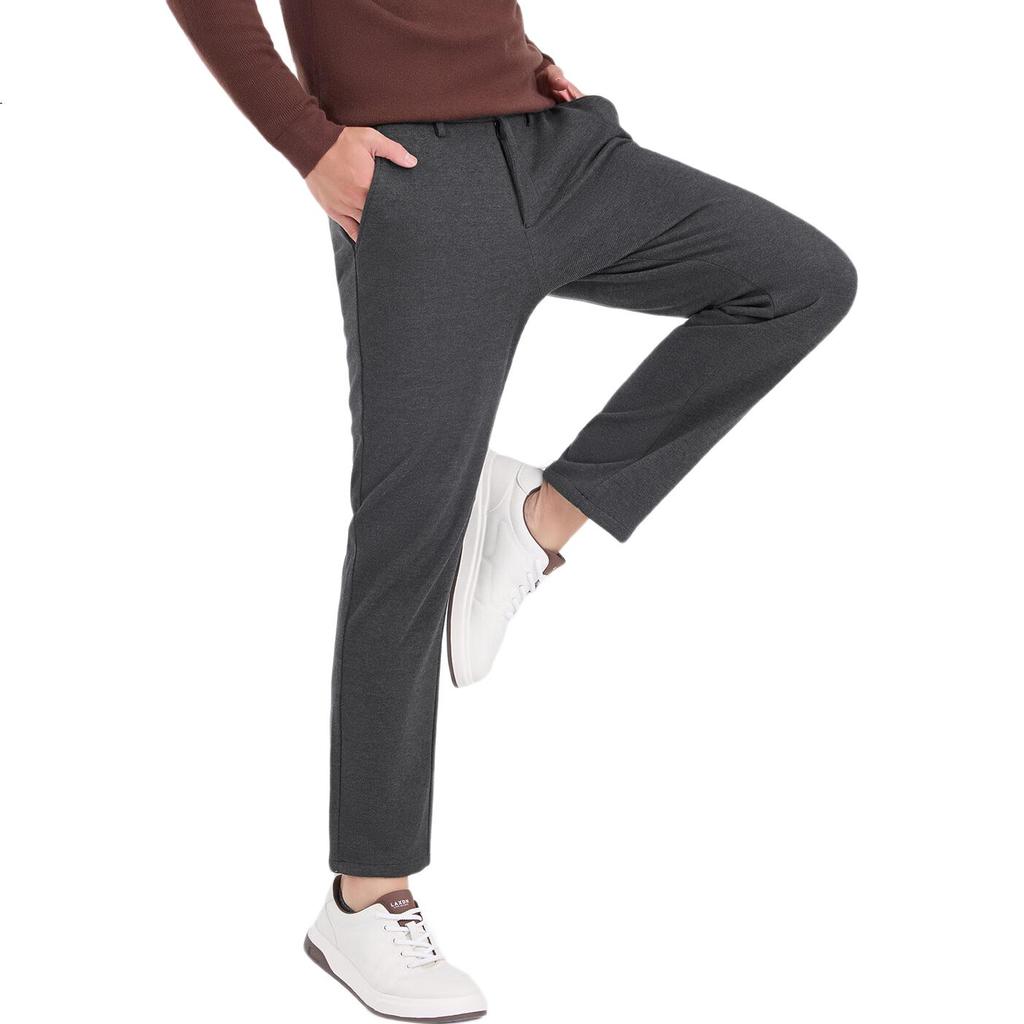 Laxton Men's Casual Pants Autumn Winter [With Cashmere] Elastic Waist Skin-friendly Fleece Men's Straight-leg Pants Deep Black M