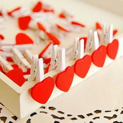 20 PCS Mini Office Supplies Craft Clips Love Wood Clothespins DIY Handmade Decoration Party Wooden Nail Craft Paper Clips