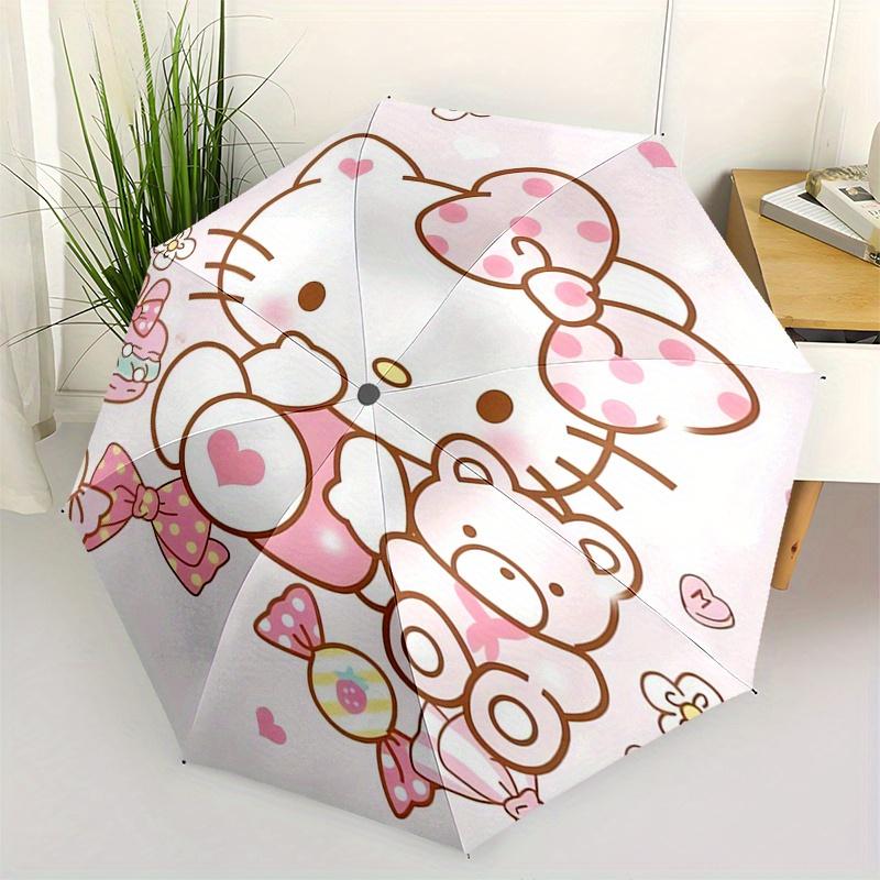 Hello Kitty,Cute Automatic Folding Umbrella-Simple 8-Rib Design, Bright Cartoon Pattern, Durable Iron Frame, Suitable For Travel, Outdoor, B