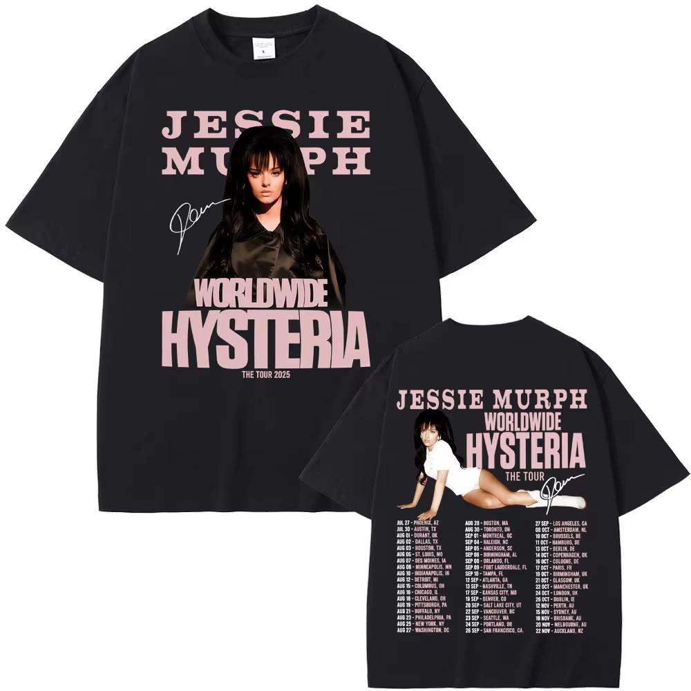 Jessie Murph Worldwide Hysteria Tour T Shirt 2026 Spring summer Fashion Hip Hop Music Sad Girl Concert Men Casual Cotton Top L