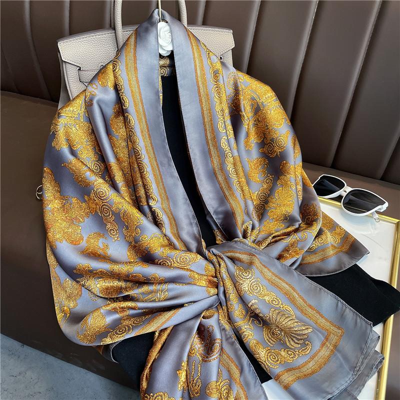 2024 autumn new silk scarf cashew flower silk scarf, imitation silk European and American street printing scarf women s long silk scarf 180*86cm