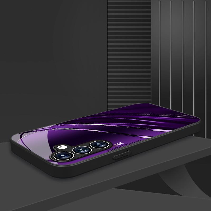 Coque de téléphone en verre trempé à motif ondulé et incurvé pour Samsung Galaxy S26 S25 S24 S23 S21 S20 fe/plus/ultra anti-chute