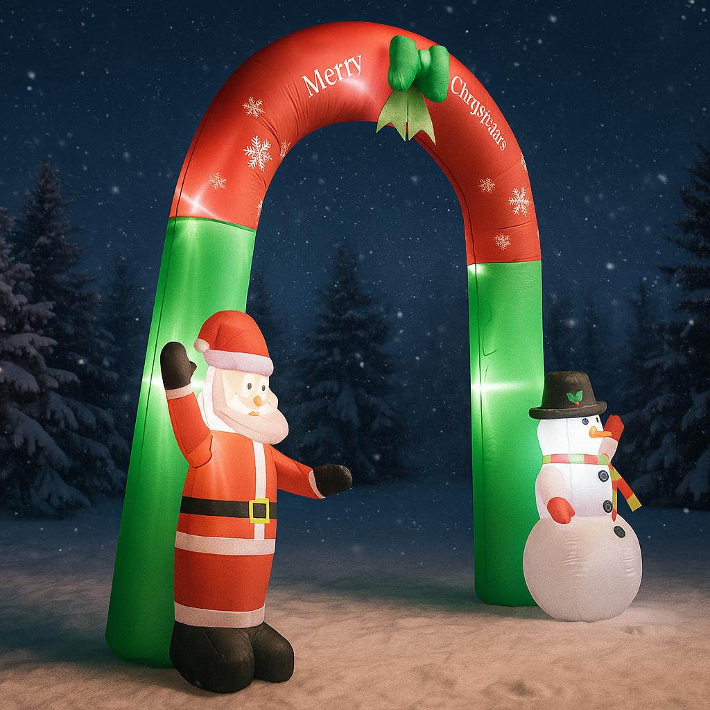 7.87FT Inflatable Christmas Arch Santa Snowman Toy LED Lit Festive Gift Xmas Yard Party Decoration Xmas Supplies Home Ornament