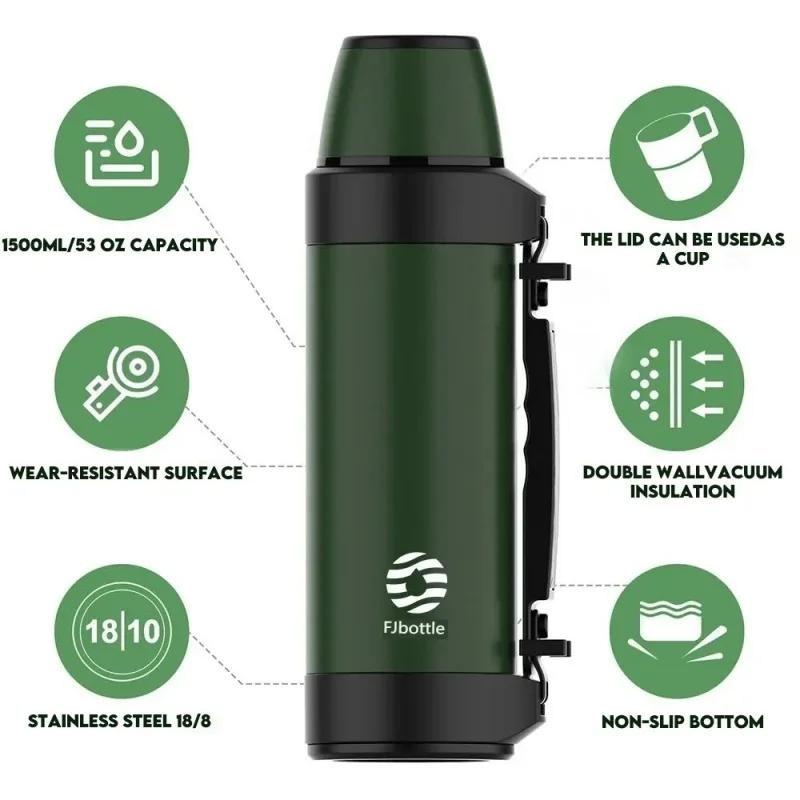1200/1500ml Thermosflasche Edelstahl Outdoor Camping Wandern Wasserflasche Vakuumflaschen Kalt halten Tragbarer Reise-Wasserbecher