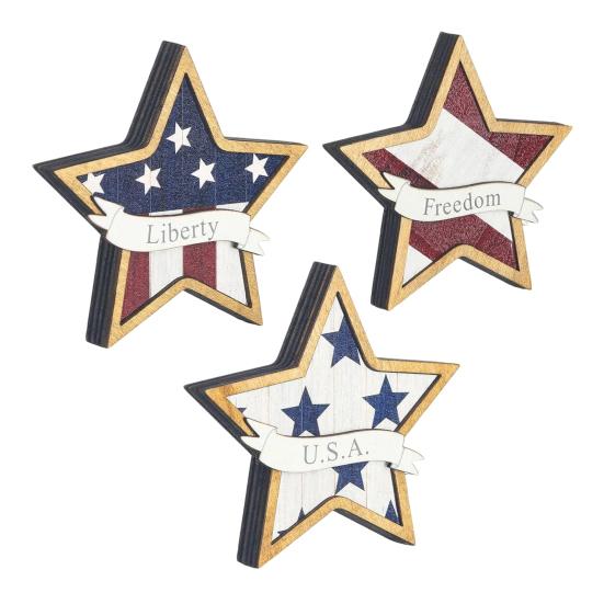 4th of July Rustic Star Wooden Sign, Vintage Star Shaped Block Sign, Patriotic Tiered Tray Centerpiece for Memorial Day, Independence Day Home Table