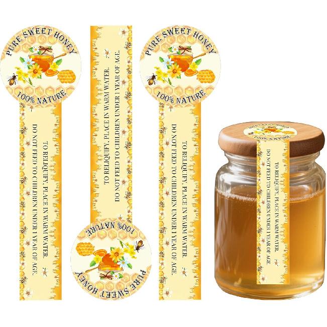 500Pcs Pure Honey Stickers Safe Secure Tamper Evident Seals Stickers for Lids 1 x 3.5 Inch-Tamper Proof Sticker Honey Jars Bottle Lid Labels for