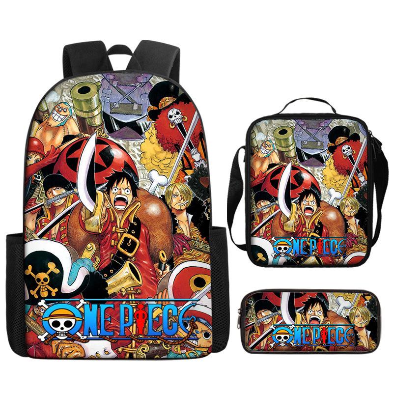 One Piece One Piece Backpack Primary And Secondary School Schoolbag Voyager King Backpack Cartoon Schoolbag Three-Piece Set