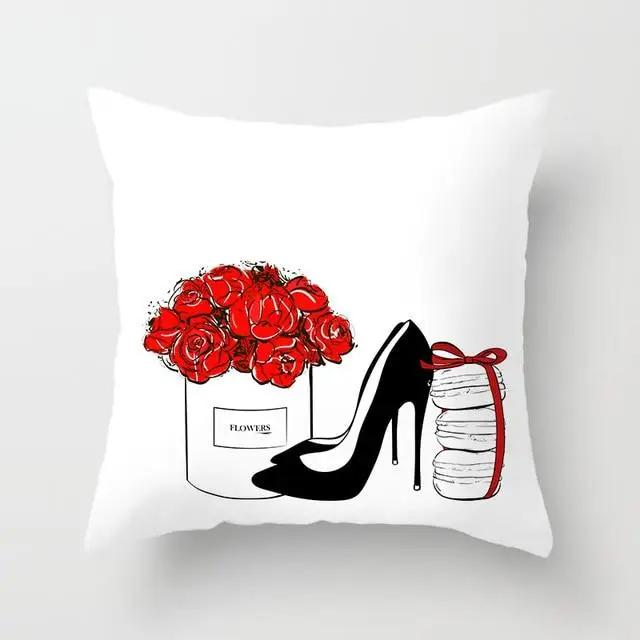 Juste de coussin en polyester avec imprimé cœur, amour, lèvres rouges, taie d'oreiller, décoration de canapé