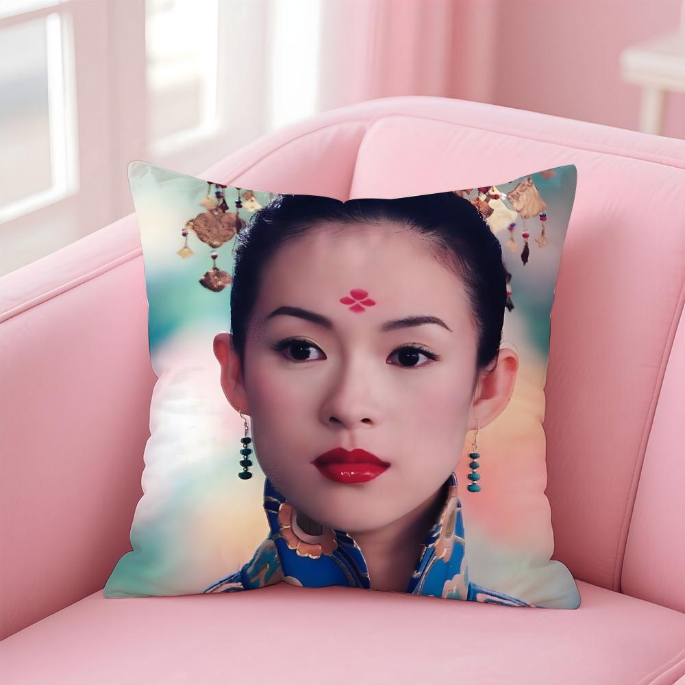 Elegant stars ZZhang Ziyi Cushion Cover Pillow Case Soft Friendly Fabric  Concealed Zipper