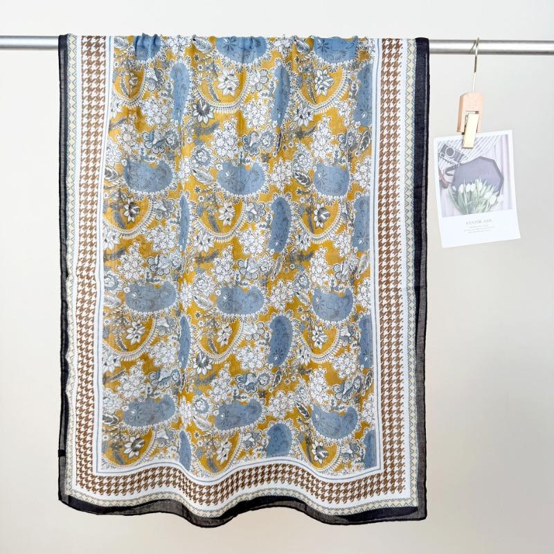 

Retro niche daily outer long towel women s atmosphere floral printing temperament cotton and linen scarf 85*180
