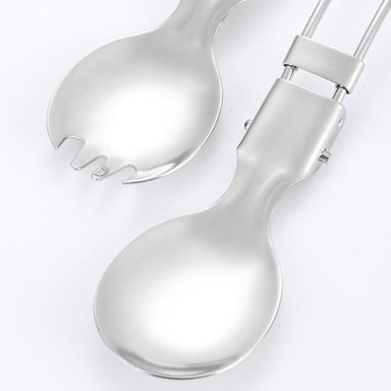 Stainless Steel Folding Spoon Fork Cutter Straw Brush Outdoor Camping Picnic Hiking Collapsible Cutlery Flatware Utensils